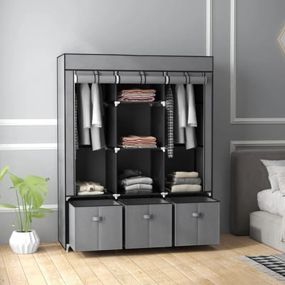 Pugsdrly Stoffen kast van vlies vouwkast incl. 3 laden 125 cm x 43 cm x 162.5 cm grijs
