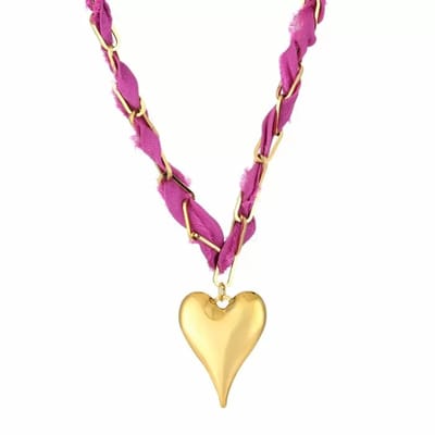 Bijoutheek Collier Bandana Stof Hart Fuchsia