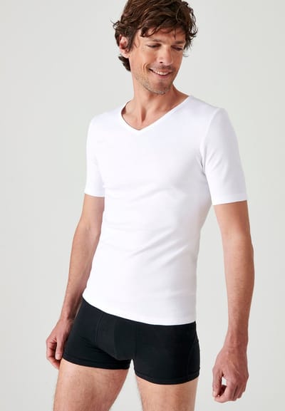 Damart - T-shirt met V-hals, korte mouwen en klassieke gebreide Thermolactyl-stof - Heren - Wit - XXL