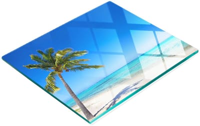 Decoratieve glazen snij- en serveerplank Tropisch strand 60x52 cm