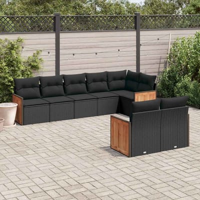 vidaXL - 8-delige - Loungeset - met - kussens - poly - rattan - zwart