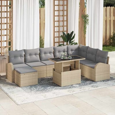 vidaXL - Tuinbank - Set - 9 - st - Beige - en - Lichtgrijs - poly - rattan