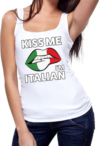 Kiss me I am Italian tanktop / mouwloos shirt wit dames - feest shirts dames - Italie kleding S