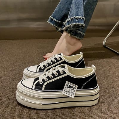 Platform Canvas Schoenen Dames Zomer Nieuw Twee Manieren Om Te Dragen Enkele Schoenen Eén Instapper Luie Damesschoenen Verhogende Veelzijdige Boardschoenen 40 zwart