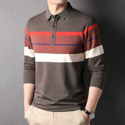 Herfst Nieuw Heren T-shirt met Lange Mouwen Modieus Gestreept Zakelijk Casual Basis T-shirt Comfortabel Los Elastisch T-shirt voor Mannen L gray