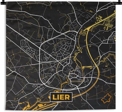 Wandkleed - Wanddoek - Plattegrond - Lier - Goud - Stadskaart - Kaart - 180x180 cm - Wandtapijt