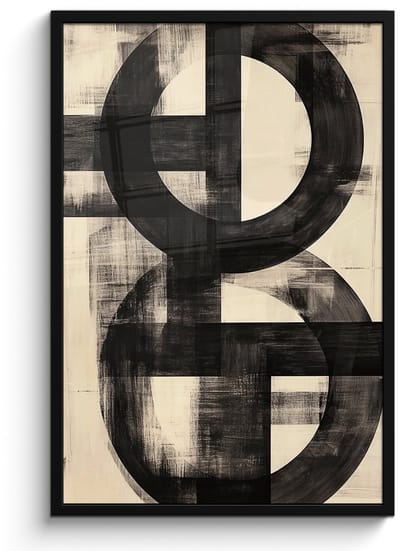 Poster in lijst - Fotolijst 60x90 cm - Posters - Cirkels - Balken - Zwart - Abstract - Posterlijst zwart - Decoratie - Wanddecoratie woonkamer - Muurdecoratie slaapkamer
