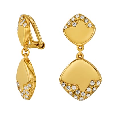 Traveller Clip Oorbellen - Oorclips Dames - Hangers - Verguld - Kristallen - Vierkant - 30 x 15 mm - 157828