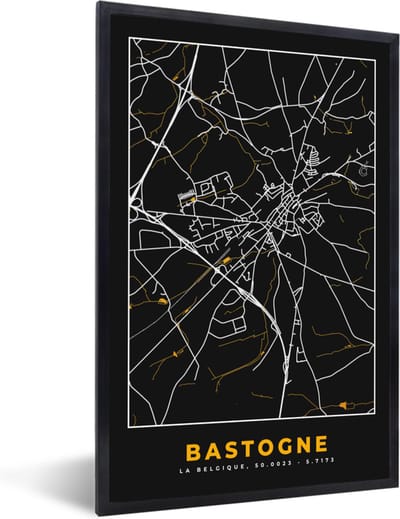 Fotolijst incl. Poster - Stadskaart - Bastogne - Kaart - Plattegrond - Goud - 40x60 cm - Posterlijst