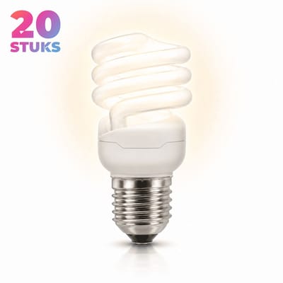 20x Spiraal Spaarlamp E27 - 13W - Warm Wit Licht (2700K) - 900 lm - 10 jaar - Niet Dimbaar
