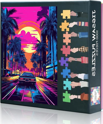 Oldtimer puzzel met 1000 stukjes, voor volwassenen, 70 x 50 cm, zonsondergang, uitdagende puzzel, autokunst, herenspel & modern, decoratief cadeau voor thuiskantoor