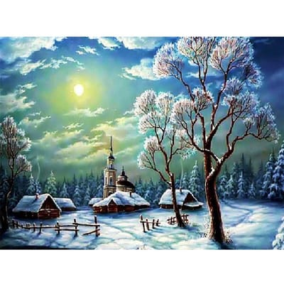 Diamant schilderij sneeuwscène kruissteek volledige ronde diamant borduurwerk landschap boom strass 20X30CM beige