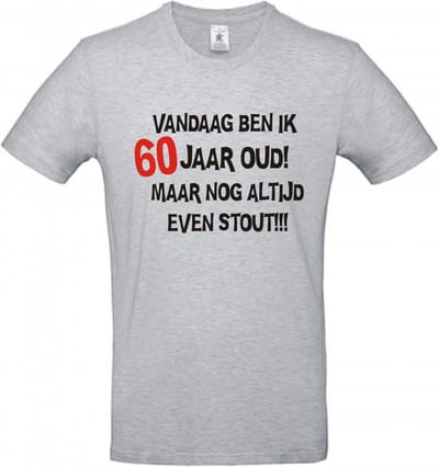 60 jaar verjaardag - T-shirt Vandaag ben ik 60 jaar oud maar nog altijd even stout! | XL | Sport Grey Melange