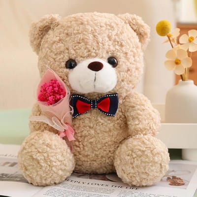 Nieuw 25cm Knuffelboeket Teddybeer Pluche Speelgoed Vakantie Pluche Superzacht Strik Beer Pop Vriendin Kerst Verjaardagscadeau 25cm lichtbruine kleur