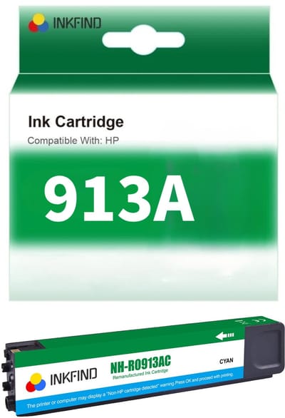 INKFIND 913A Cyaan Inktcartridge compatibel met HP913 HP913A HP 913 HP 913A geschikt voor HP PageWide 352dw - 377dn - 377dw - Pro 452dn - HP MFP 477dw - HP MFP 477dwt Hoge Capaciteit - 1-pack Cyaan