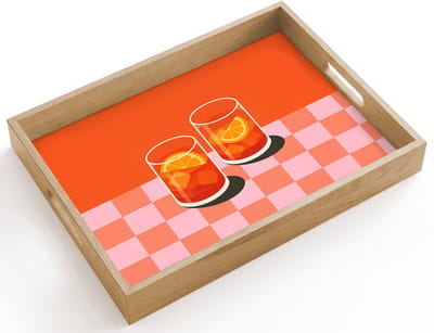 Dienblad hout 40x30 cm - Schootdienblad - Sinaasappel - Glazen - Oranje - Borrelplank rechthoek - Plateau dienbladen