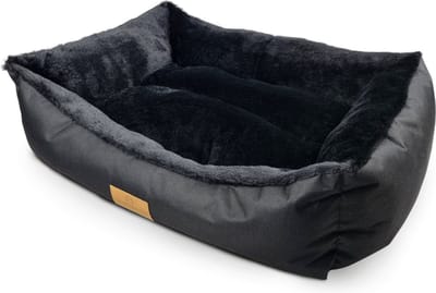 Topmast Fluffy Line - Zacht PlucheHondenmand - 62 x 44 x 22 cm - Zwart - Hondenbed - Hondenkussen - Kattenmand