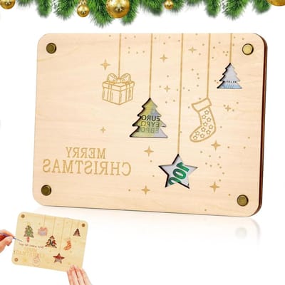 Kerstgeldverpakking van Hout voor Cadeaus, Perfect voor Vrienden, Familie en Zaken, Creatieve Geldcadeaus voor de Feestdagen
