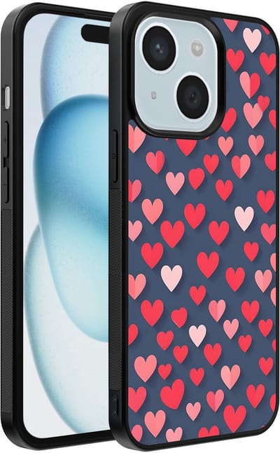 Smartphonica Telefoonhoesje Geschikt voor iPhone 15 Pro met Roze en Rode Hartjes Opdruk - TPU Backcover Case With Rosé and Red Heart Design geschikt voor iPhone 15 Pro