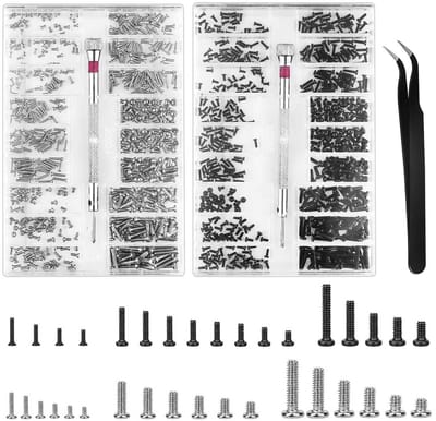 1000 stuks kleine schroevenset voor brillen, horloges, muis en laptops - M1.2 M1.4 M2 schroevenassortiment met schroevendraaier