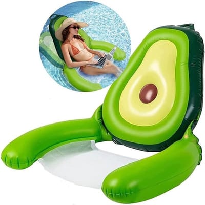 Opblaasbare Avocado Zwembadstoel voor Volwassenen, Drijfstoel met Rugleuning, Armleuningen en Mesh Zitting, PVC Pool Lounger voor Zwembad, Strandvakantie en Zomer, Groen