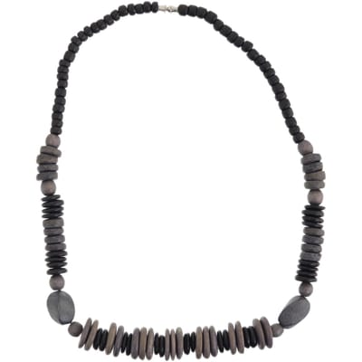 Behave – Ketting – Hout – Zwart Grijs Schijfkralen – 48 cm – Handgemaakt