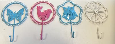 Metalen wandhaken "met dierfiguren" - set van 4 stuks - meerkleurig glanzend - hoogte 18x13x1cm - Woonaccessoires - Decoratieve wandhaken