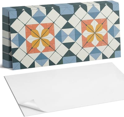 Coloray Plaktegels - Geometrisch bloemenpatroon Zelfklevende Wandtegels - 40 cm x 20 cm - Oranje Plaktegels - 10 stuks - Rechthoek PVC Tegels - Plaktegels Badkamer - Vloertegels Zelfklevend - Vinyl Tegels - Portugese Tegels