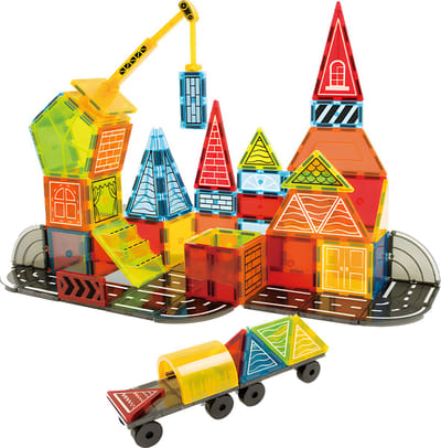 Magnetic Tiles - Speelgoed - Magnetische Tegels - Educatief & Constructie - Auto - Montessori - 42 Stuks - Bouwstenen - Blokken - Voor 3, 4, 5, 6, 7, 8, 9 Jaar - Bouw je Magna Wereld - Kinderen - Olvy