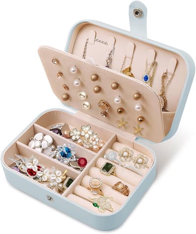 Reisjuwelendoosje voor Oorbellen, Compacte Organizer voor Sieraden, Perfect Cadeau voor Vrouwen en Meisjes in Blauw