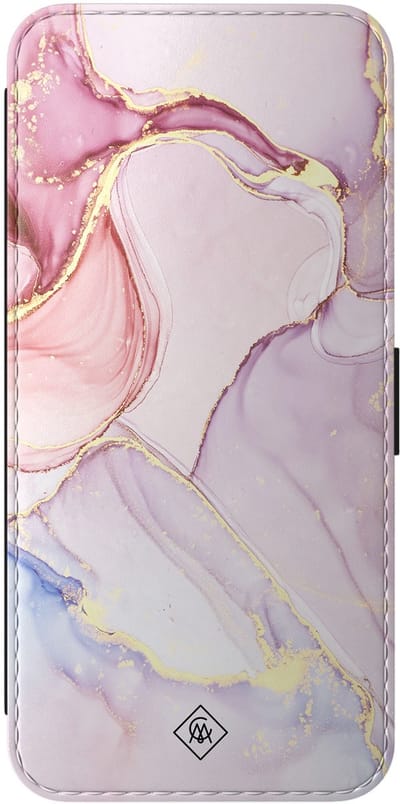 Casimoda® bookcase - Geschikt voor Samsung Galaxy A57 - Hoesje met pasjeshouder - Marmer roze paars - Paars - Kunstleer