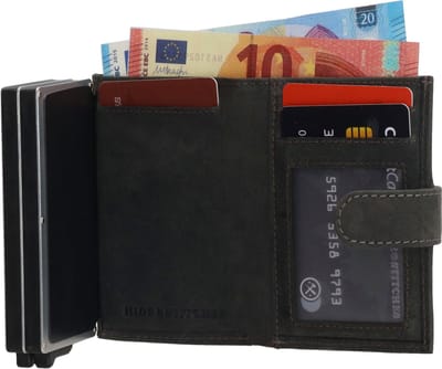Hide & Stitches Idaho Safety Wallet Unisex - Pasjeshouder voor 5 t/m 8 pasjes - Portemonnee van 100% Leder - Zwart