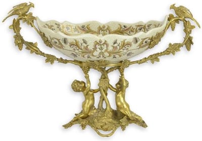 Schaal - Bloemenschaal bronzen engelen - Porselein - 29,5 cm hoog