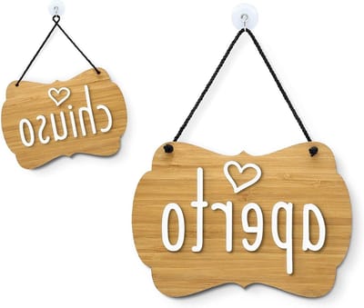 Deurbord Aperto Chiuso - Open Gesloten Bord - Winkel Aangeven - Dubbelzijdig Hangend - 200x140mm - Natuurhout
