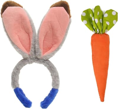 Set van 2 Haarbanden met Konijnenoren voor Kinderen - Grijze Hare Oren voor Meisjes en Jongens, Perfect voor Kostuums en Feestjes
