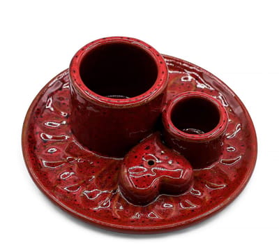palo santo en smudge houder - wierookbrander - wierookhouder - hart - rood - keramiek
