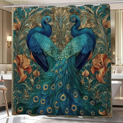 Een douchegordijn voor de badkamer, met een 3D-puzzelontwerp, geïnspireerd op een papierkunstfestival. Inclusief 12 haken, 70,87 x 70,87 inch. 120x180cm