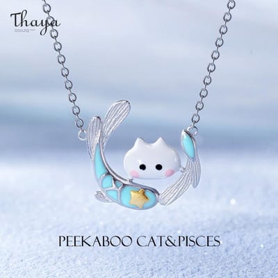 Thaya Peekaboo Kat & Vissen Hanger Ketting Voor Vrouwen Origineel Ontwerp Luxe Choker Verlovingsfeest Fijne Sieraden Verjaardagscadeaus 45cm gray