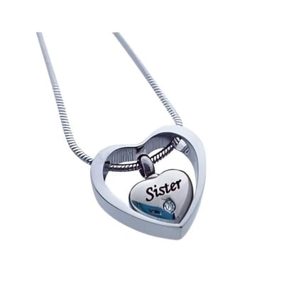 Aramat Jewels | Gedenkhangers | Stalen Ashanger Zus | Hart in Hart zirkonia met ketting-Sister-2cm | |20mm | Staal | Volwassenen | Verkleurd niet