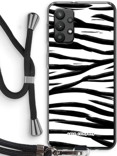 Case Company® - Hoesje met koord geschikt voor Samsung Galaxy A32 4G hoesje met Koord - Zebra pattern - Telefoonhoesje met Zwart Koord - Bescherming aan alle Kanten en Over de Schermrand