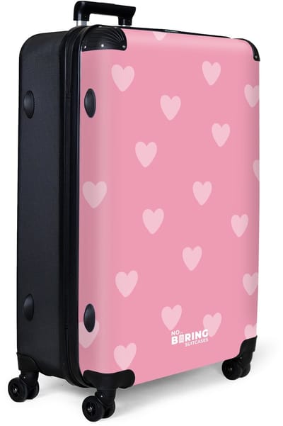 NoBoringSuitcases.com® - Koffer groot - Reiskoffer lichtgewicht - Hartjes - Roze - Rolkoffer met 4 wielen - Grote trolley XL - 98 liter bagage