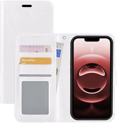 Hoesje - Met Pasjeshouder - Geschikt voor Apple iPhone 16e / 17e - Luxe Bookcase Portemonee - Flip Case - Kunstleer Book Case - Flipcase - Book Cover - Walletcase - Portemonneehoes - Wit