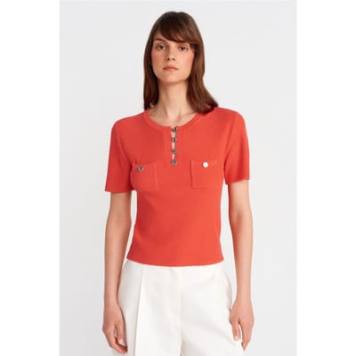 Geribbelde gebreide blouse met knoopdetails