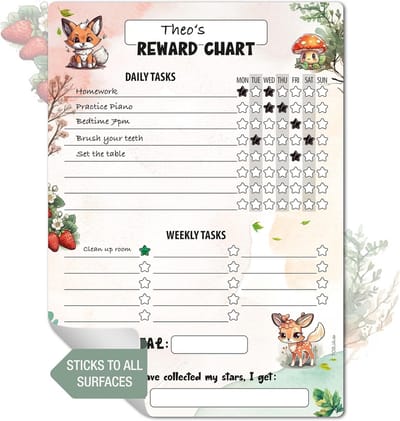 A4 Beloningsbord Kind Herbruikbaar – Takenplanner met Sterren Systeem en Bosdieren Thema