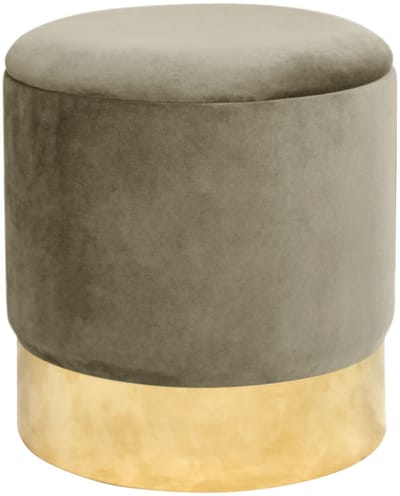 Beige Ronde Fluwelen Poef met Gouden Basis - Opbergruimte en Zelfmontage