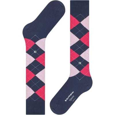 Burlington Queen lang gedessineerd katoen kniekousen dames blauw - maat 36-41