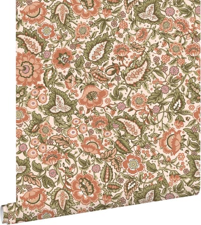 ESTAhome behang vintage bloemen groen en terracotta - 50 x 900 cm - 131494