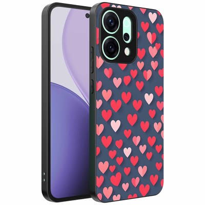 Geschikt voor Oppo Reno 14 Pro Telefoonhoesje met Roze en Rode Hartjes Opdruk - TPU Backcover Case With Rosé and Red Heart Design - Smartphonica geschikt voor Oppo Reno 14 Pro