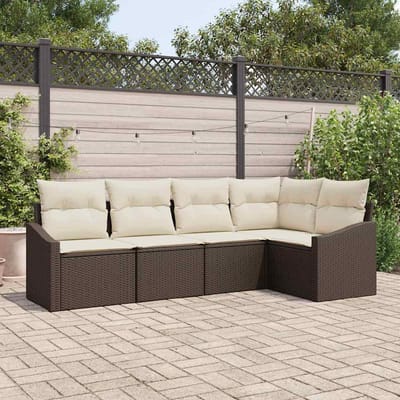 vidaXL - Tuinbank - Set - 5 - st - Bruin - en - wit - poly - rattan