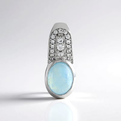 Cavill - Zilveren Hanger - 925 Sterling Zilver Geplatineerd - Ovale Aquamarijn 1,226 ct - Blauwe Cabochon - Tanzania Zirconia 1,624 ct